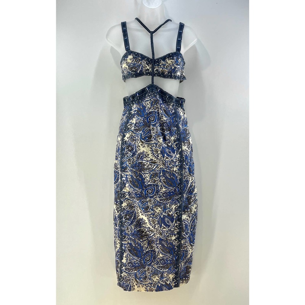 Free People Rapture Midi Cutout Paisley Dress Blue